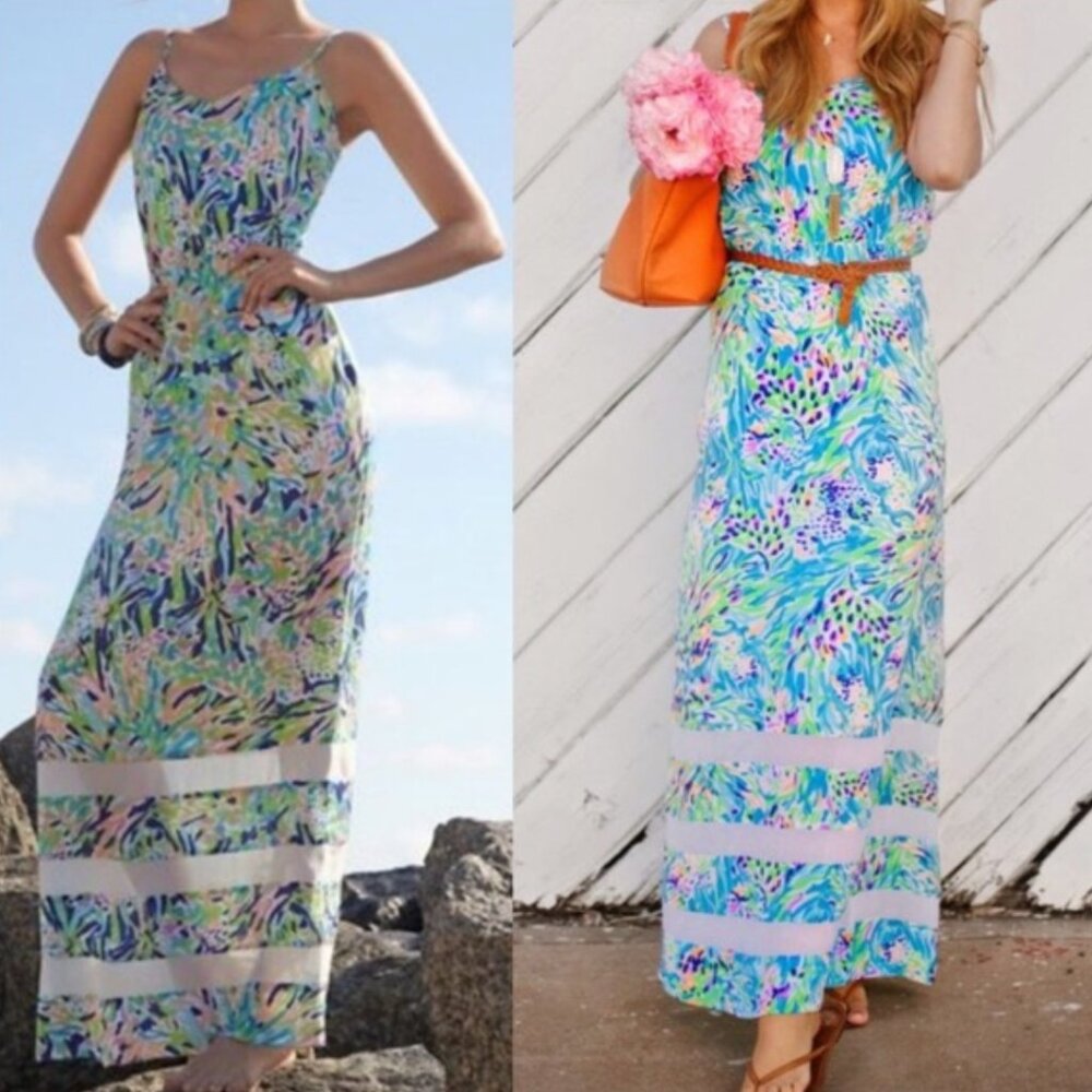 Lilly Pulitzer Deanna Maxi Dress Size S Resort White Sea Soiree Aqua Lime S